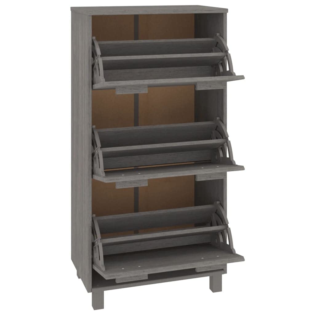 vidaXL HAMAR Shoe Cabinet Light Gray - Elegant Solid Pinewood, MDF and Plastic Construction - Efficient 3 Flip-Drawer Design for Superior Storage and Organization