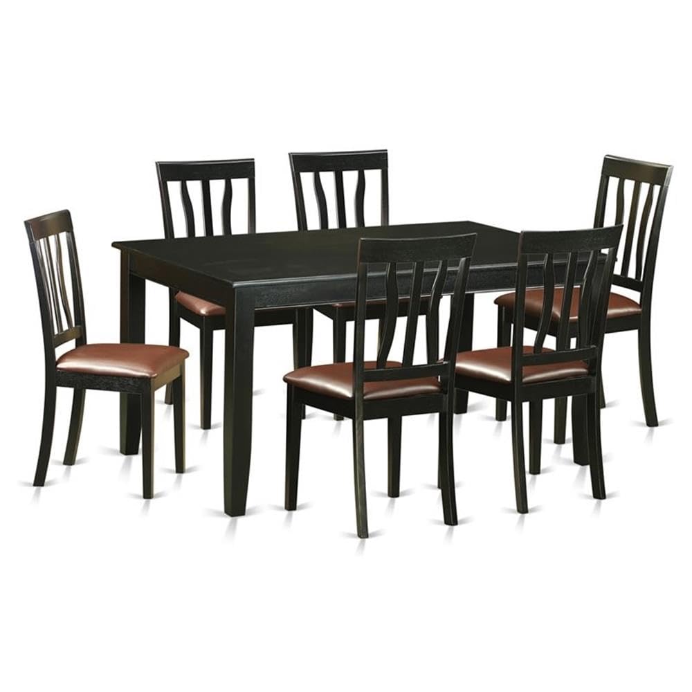 East West Furniture DUAN7-BLK-LC 7 Piece Dining Room Table Set Consist of a Rectangle Kitchen Table and 6 Faux Leather Upholstered Dining Chairs, 36x60 Inch, Black