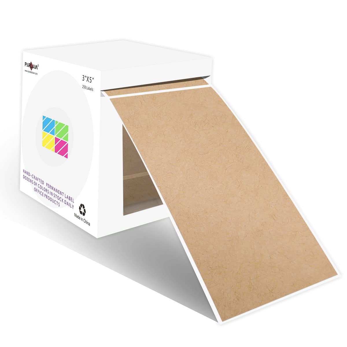 Parlaim 3 X 5 Inch Rectangle Adhesive Color Coding Stickers,Kraft Rectangle Labels -250 Per Dispenser Box(Kraft )