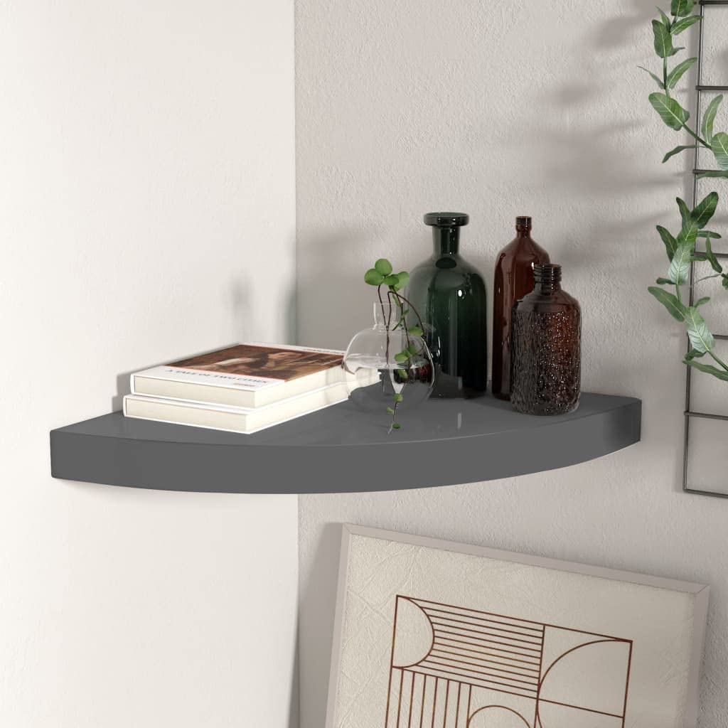 Furniking Floating Corner Shelf High Gloss Gray 13.8&quot;x13.8&quot;x1.5&quot; MDF
