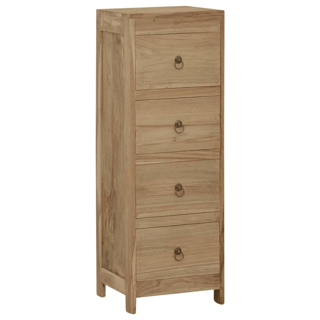 vidaXL Solid Teak Wood Chest of Drawers - Retro-Style Cabinet with Ample Storage Space, 4 Drawers, Brown, 30x30x90 cm for Living Room and Bedroom