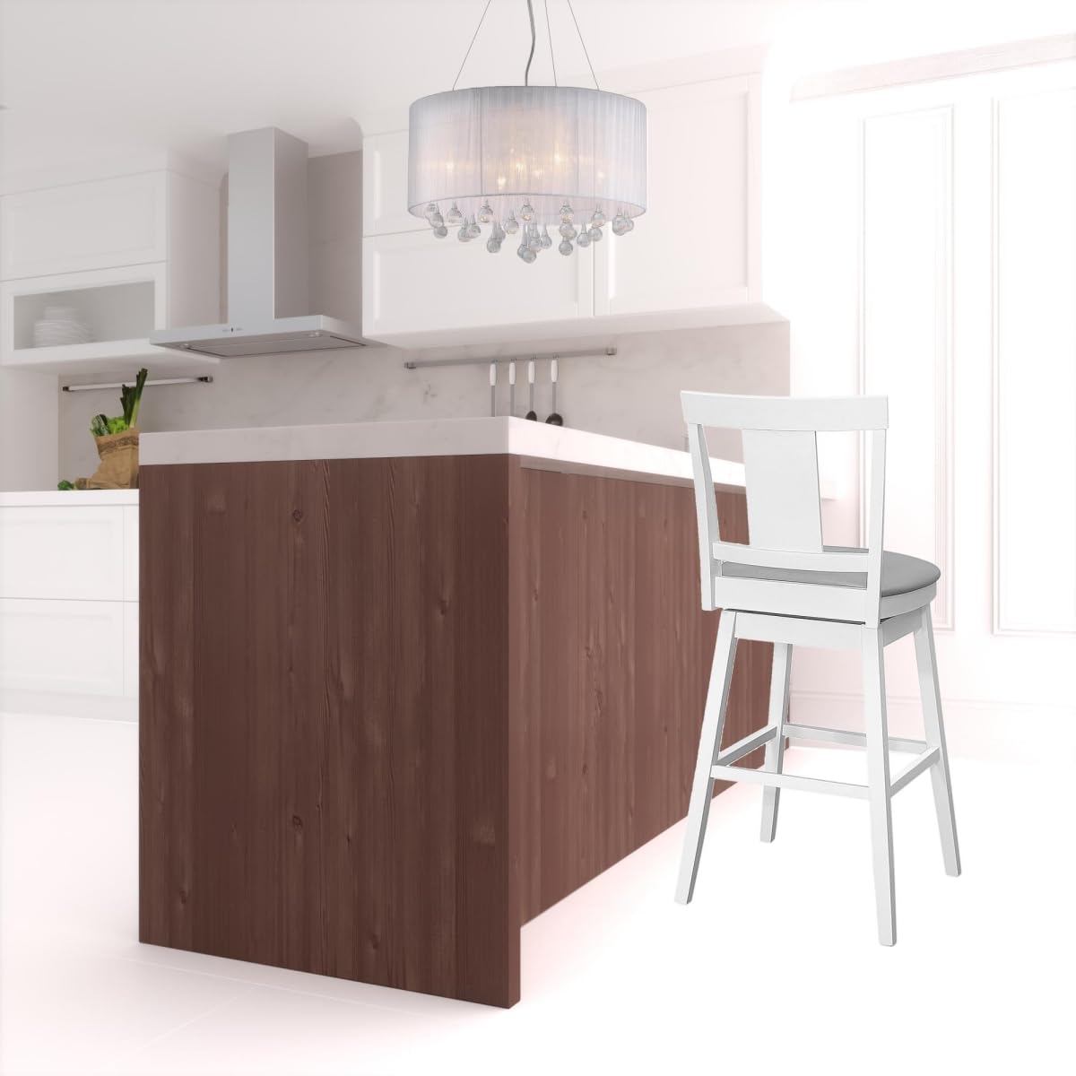 HomeRoots 479161 28 in. Gray & White Faux Leather & Solid Wood Swivel Counter Height Bar Chairs with Footrest Set of 2