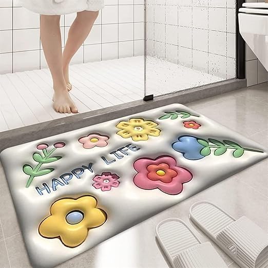 Dangfly Cute Peach 3D Bath Mat, Soft Absorbent Bathroom Rug, NonSlip Floor Mat