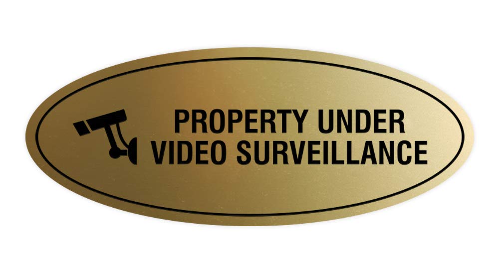 Signs Bylita Oval Property Under Video Surveillance Sign (Brushed Gold) - Large