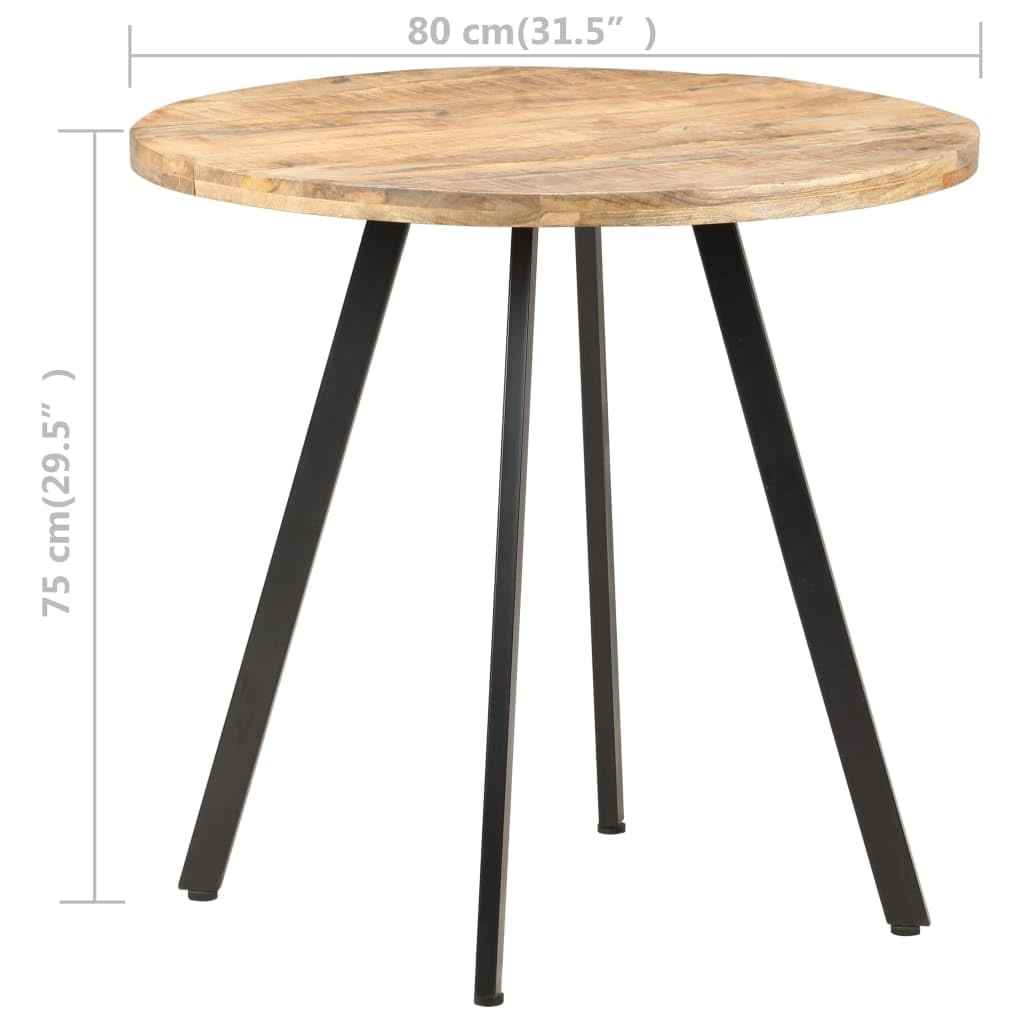 vidaXL Handmade Dining Table - Round Design, Industrial Style with Black Powder-Coated Iron Legs - Rough Mango Wood - Brown, Diameter 31.5in