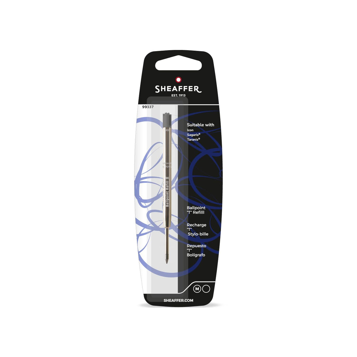 Sheaffer Ballpoint Refill T Style - Black Medium Blister Card (Fits Sagaris, Taranis & Stylus)