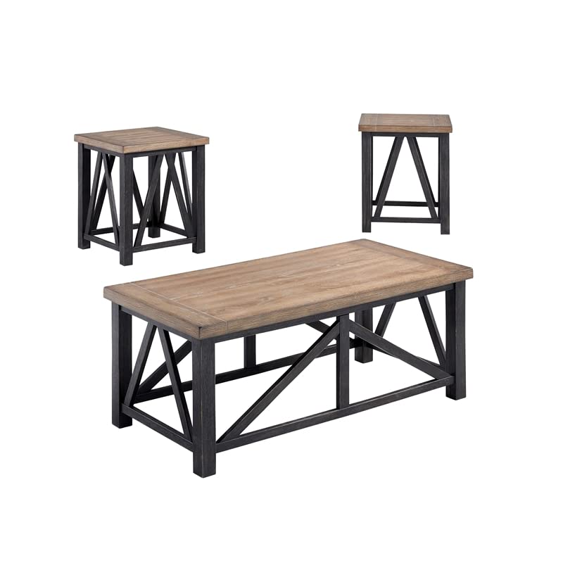 Progressive Furniture Elk River 3 Pack Table Group, Tan/Black