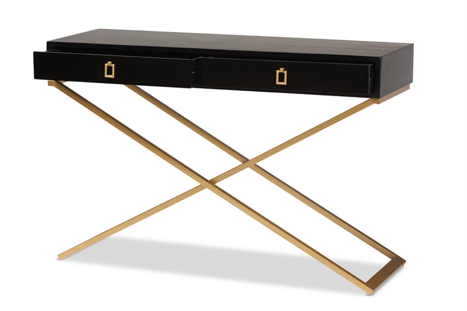 Baxton Studio Madan Modern and Contemporary Black Finished Wood and Gold Metal 2-Drawer Console Table