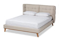 Baxton Studio Gretchen Modern and Contemporary Light Beige Fabric Upholstered and Walnut Brown Finished Wood Queen Size Platform Wingback Bed
