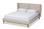 Baxton Studio Gretchen Modern and Contemporary Light Beige Fabric Upholstered and Walnut Brown Finished Wood Queen Size Platform Wingback Bed