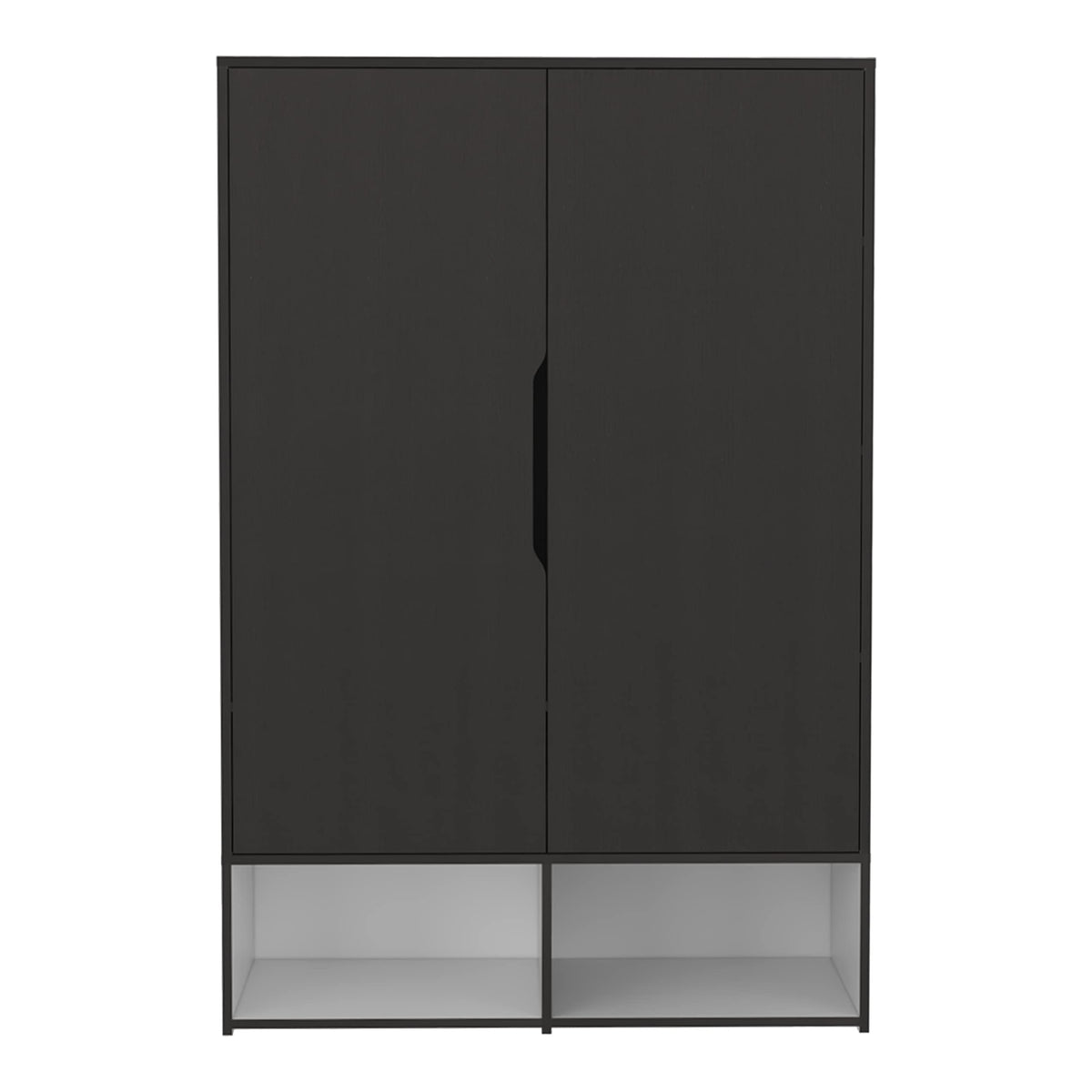 Bamboo Armoire, Double Door Cabinets, 5 Shelves, Hanging Rod, 2 Open Shelves, Black/White