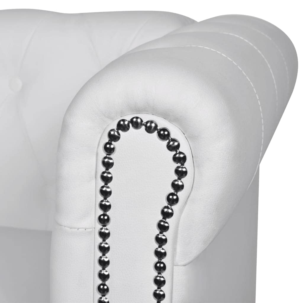 vidaXL Sofa, Settee Couch Sofa with Tufted Arms, Chesterfield Loveseat for Home Living Room Bedroom Office, Artificial Leather White