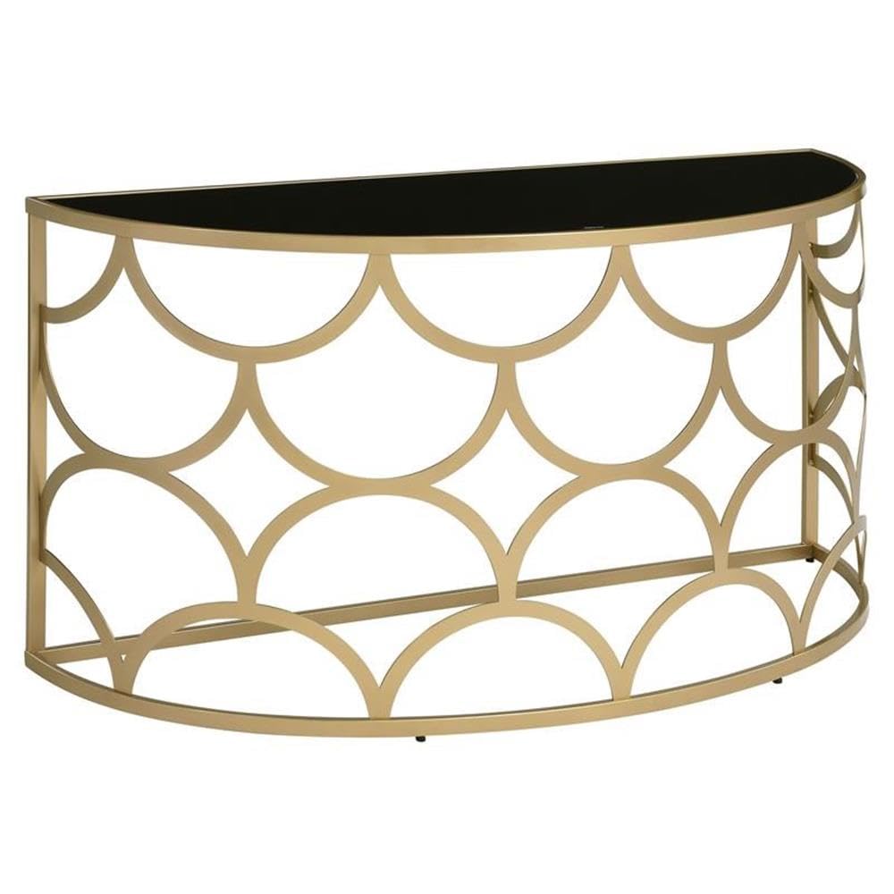 Acme Altus Half Moon Glass Top Console Table With Metal Base In Gold