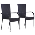 vidaXL Stackable Dining Chairs 2 pcs for Outdoor Use, Garden Patio Terrace, Made of Poly Rattan, Water-Resistant with Powder-Coated Steel Frame - Black