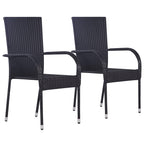 vidaXL Stackable Dining Chairs 2 pcs for Outdoor Use, Garden Patio Terrace, Made of Poly Rattan, Water-Resistant with Powder-Coated Steel Frame - Black