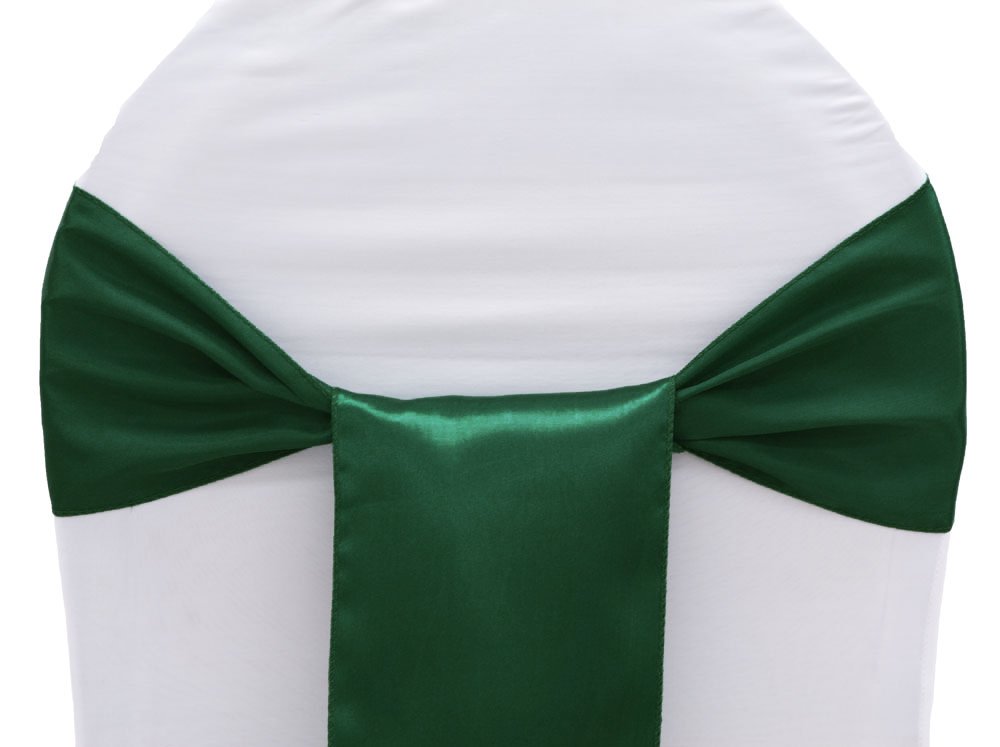 Mds Pack Of 200 Pcs Satin Chair Sashes Charmeuse Sateen Dining Chair Bows Ribbon Ties Back Sash For Wedding Party Birthday Home Hotel Restaurant Banquet Decoration (7 X 108 Inch, Hunter Green)
