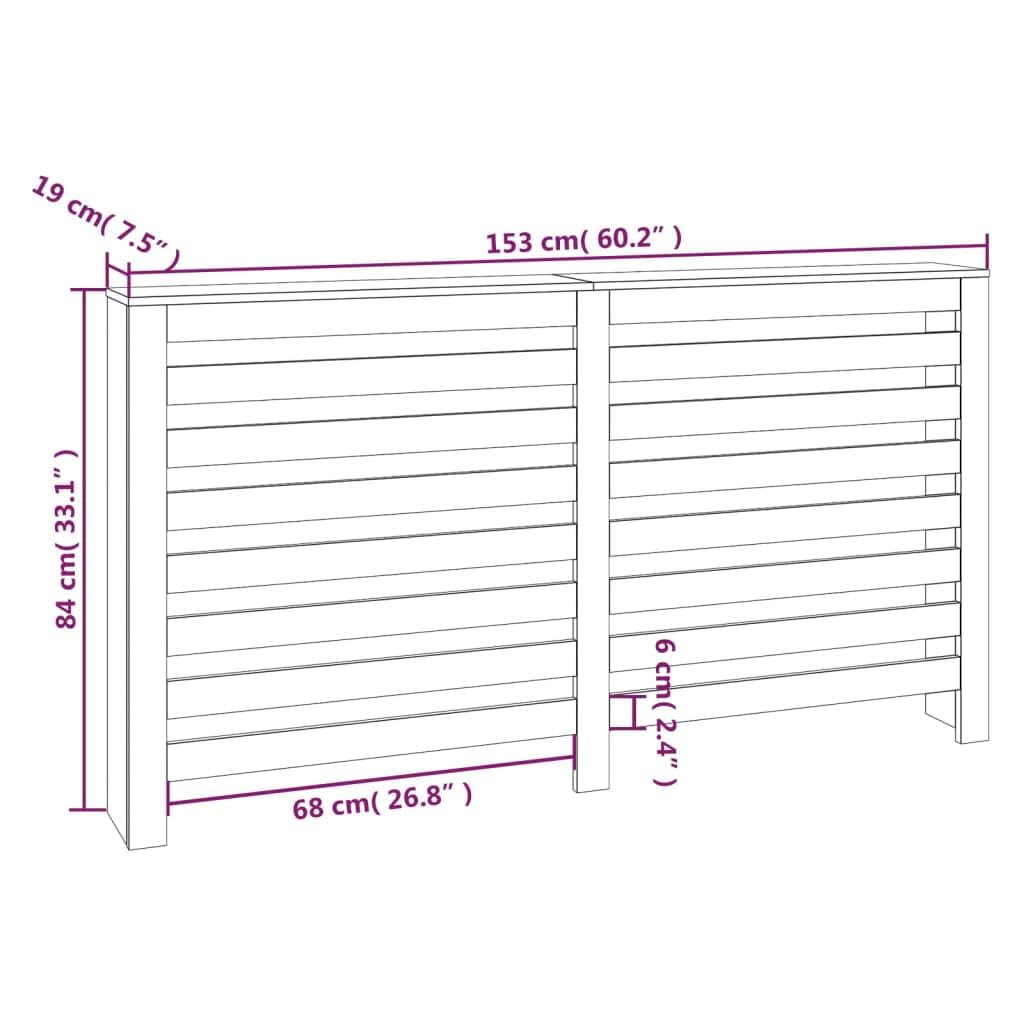 Vidaxl Radiator Cover - Solid Pine Wood - Brown Natural - 60.2"X7.5"X33.1" - With Shelf Space And Horizontal Slats - Assembly Required
