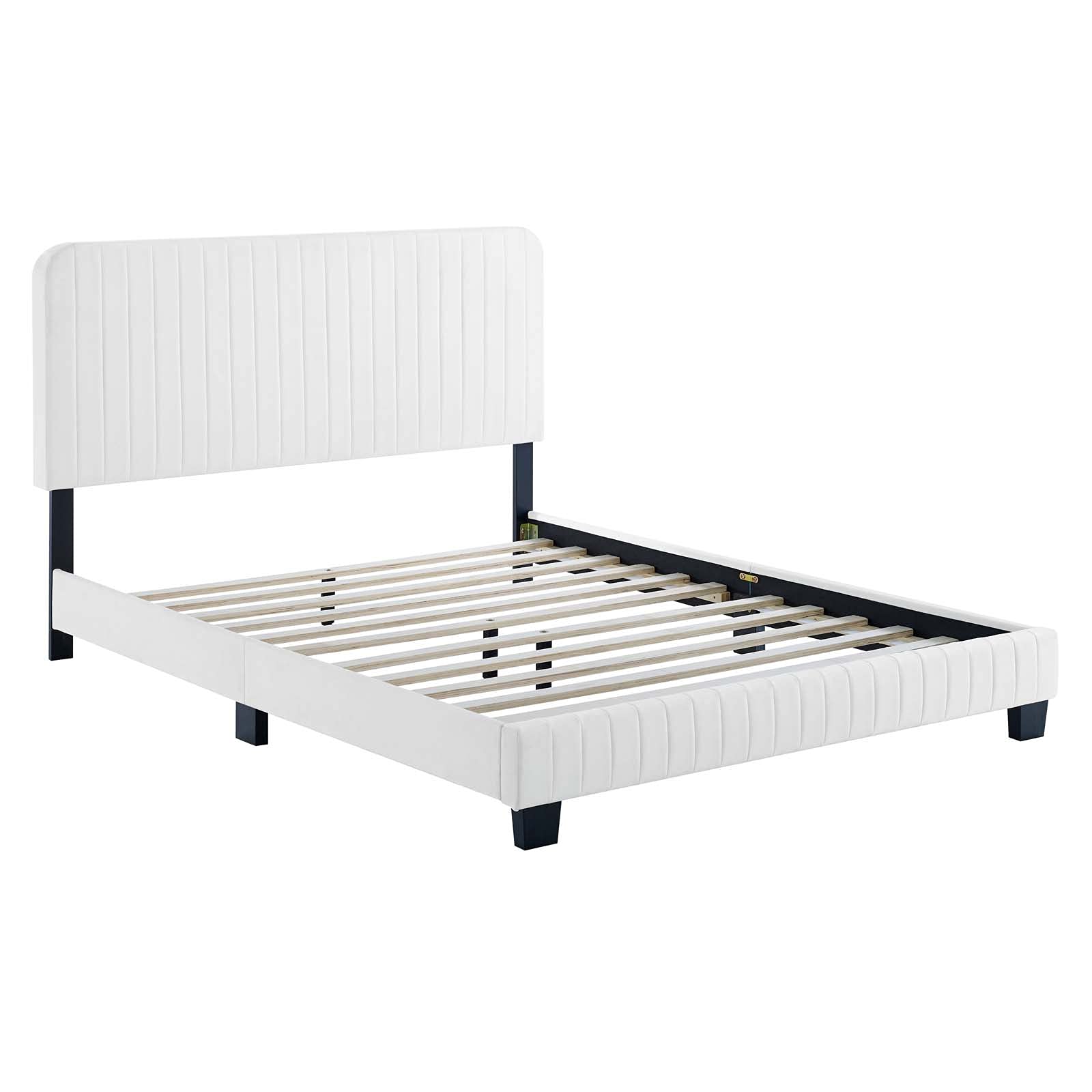 Modway Celine Channel Tufted Performance Velvet Queen Platform Bed in White
