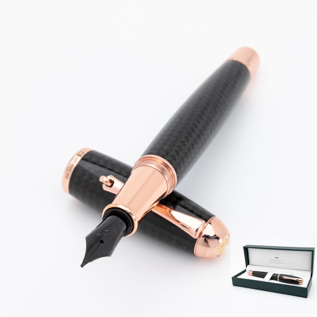 Monteverde Usa Super Mega Carbon Fiber/Rosegold Trim Fountain Pen - Fine Nib - Exquisite Luxury Pen For Men & Women - Perfect Fo