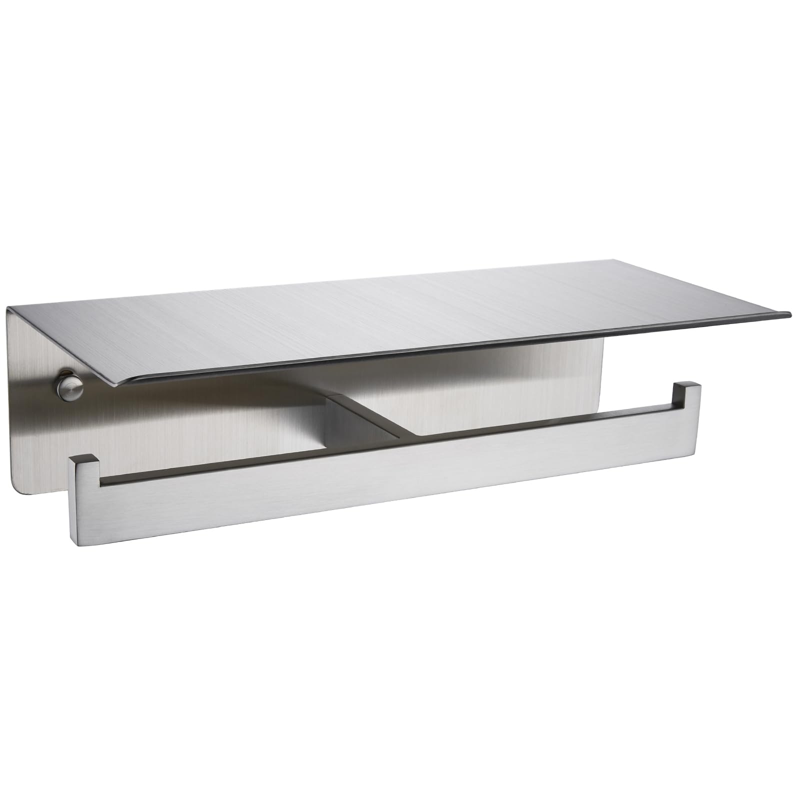 Double Toilet Paper Holder with Shelf, Suyar 304 Stainless Steel Wall Mounted Toilet Tissue Roll Holder Phone Storage, Brushed N