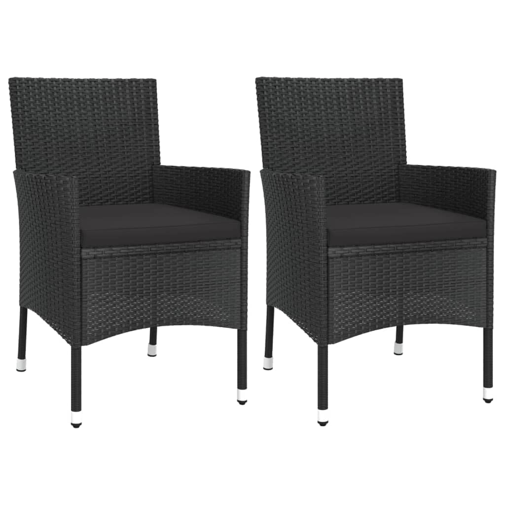 vidaXL 3-Piece Patio Bistro Set - Black Poly Rattan with Cushions, Powder-Coated Steel Frame, Suitable for Outdoor, Garden, Deck