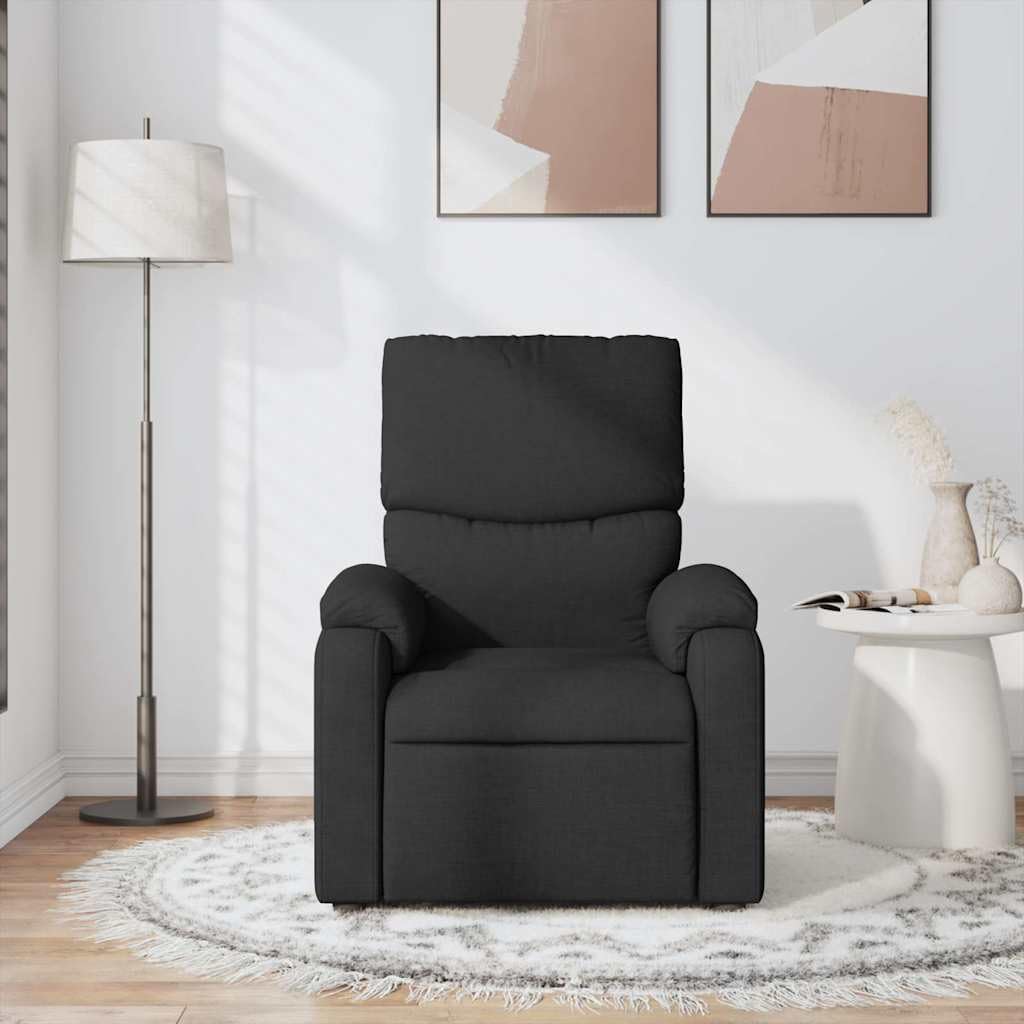 vidaXL Fabric Massage Recliner Chair for Living Room, Home Theater, 6-Point Vibration Massage, Adjustable Back & Footrest, Side Pocket, Black