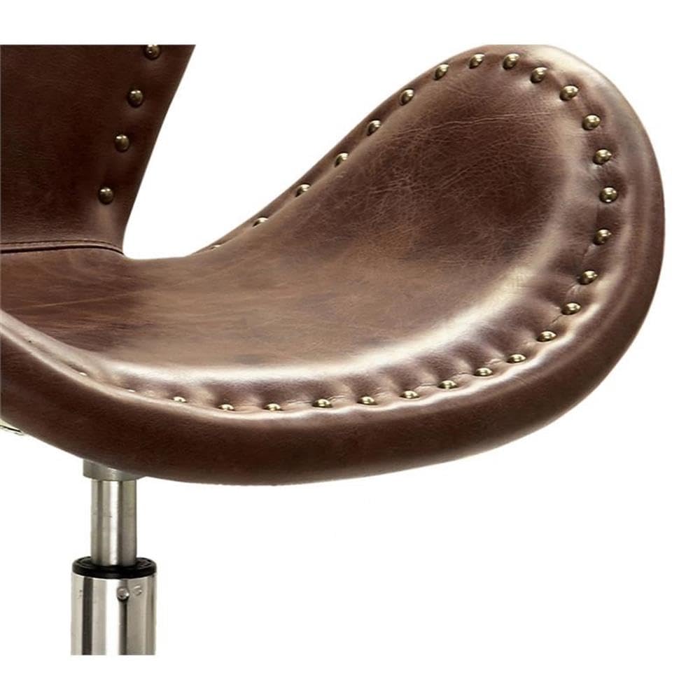 Acme Brancaster Leather Upholstery Accent Chair in Retro Brown and Aluminum