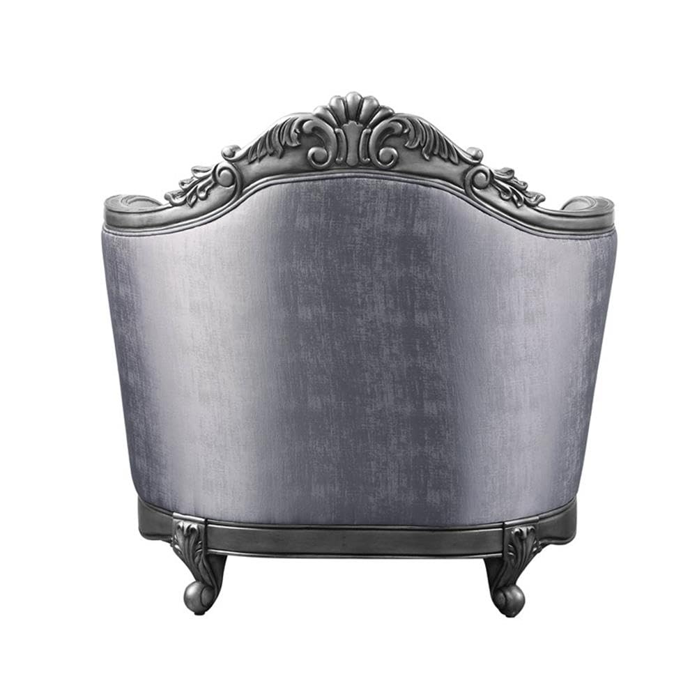 Acme Ariadne Fabric Button Tufted Chair with 1 Pillow in Platinum Gray