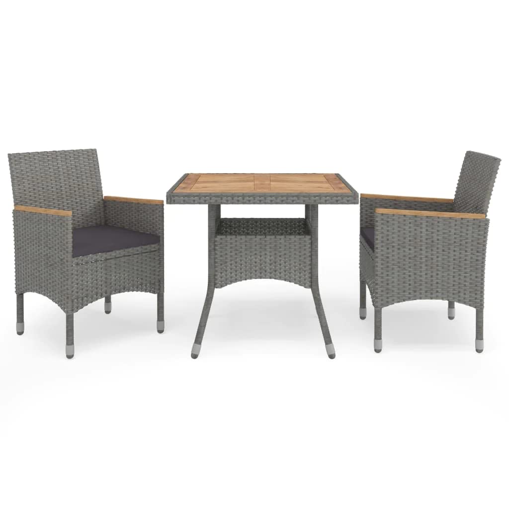 Vidaxl Acacia Wood Patio Dining Set 3 Piece Garden Outdoor Terrance Backyard Balcony Furniture Set Seat Table And Chairs Gray Poly Rattan