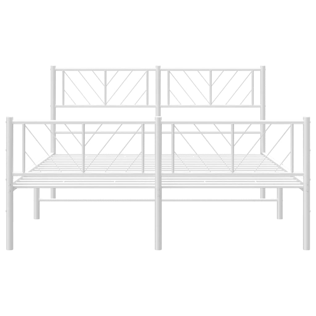 vidaXL White Metal Bed Frame with Headboard and Footboard, Robust Powder-Coated Steel Construction, Classic Design, Storage Space, Supportive Metal Slats