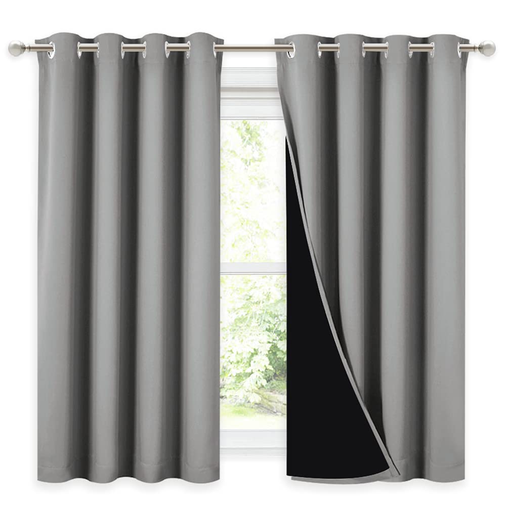 Nicetown 100% Blackout Curtains With Black Liners, Thermal Insulated Full Blackout 2-Layer Drapes, Noise Cancellation Window Dra