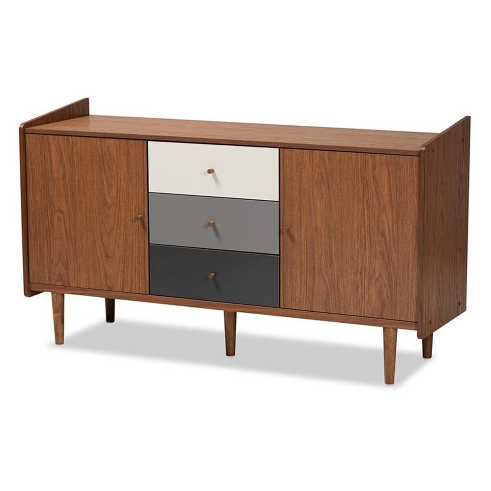 Baxton Studio Halden Mid-Century Modern Multicolor Walnut Brown and Grey Gradient Finished Wood 2-Door Dining Room Sideboard Buffet