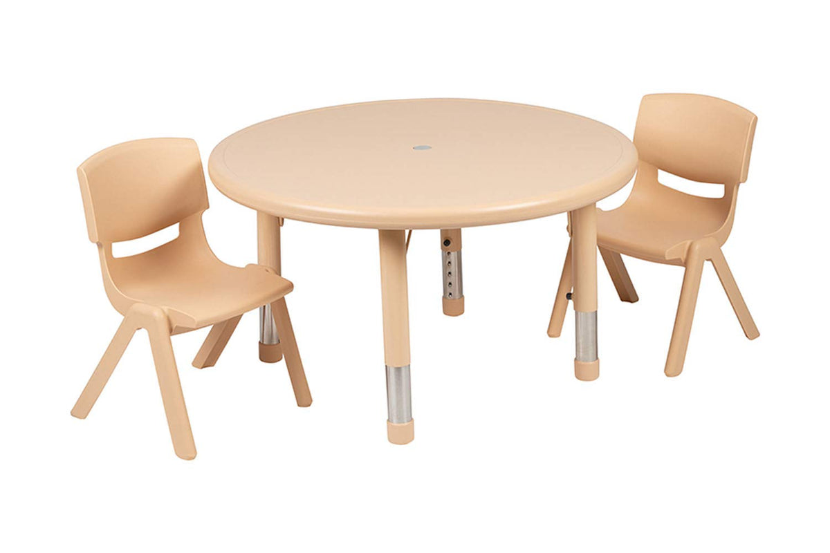 Flash Furniture 33&quot; Round Natural Plastic Height Adjustable Activity Table Set With 2 Chairs