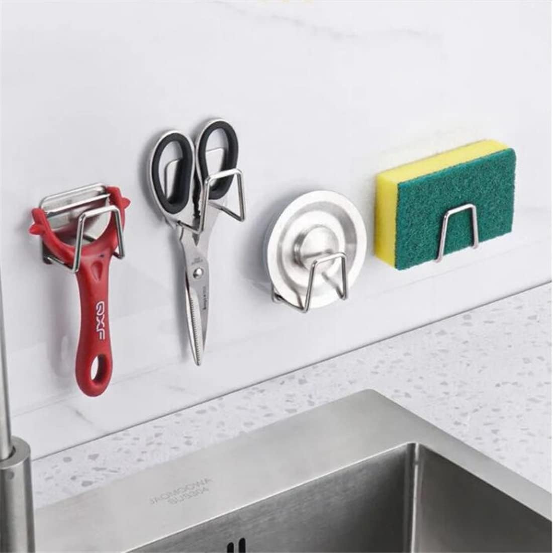SRWOPKRAY 1pcs Self Adhesive Stainless Steel Sink Sponge Holder Waterproof Kitchen Sink Scrubber Quick Drying Kitchen Accessorie