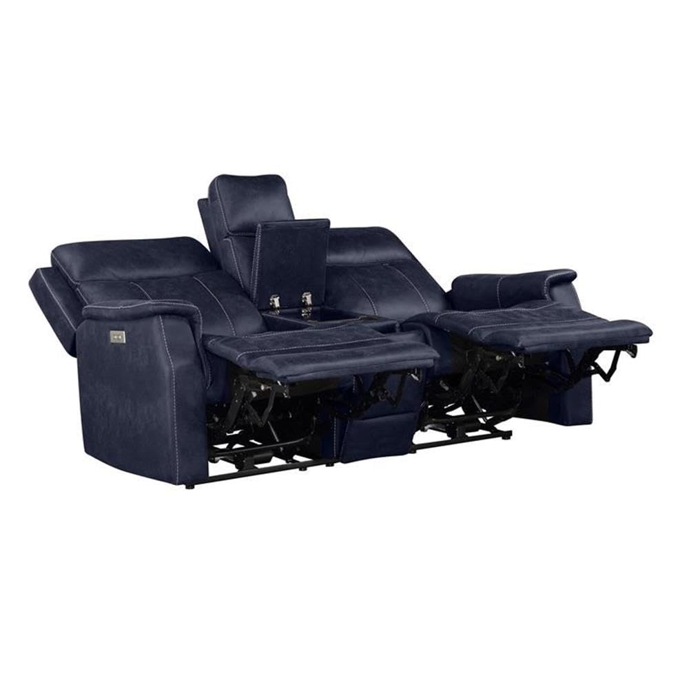 Steve Silver Valencia Ocean Blue Faux Leather 3-Piece Dual Power Reclining Set - Thumbnail 3