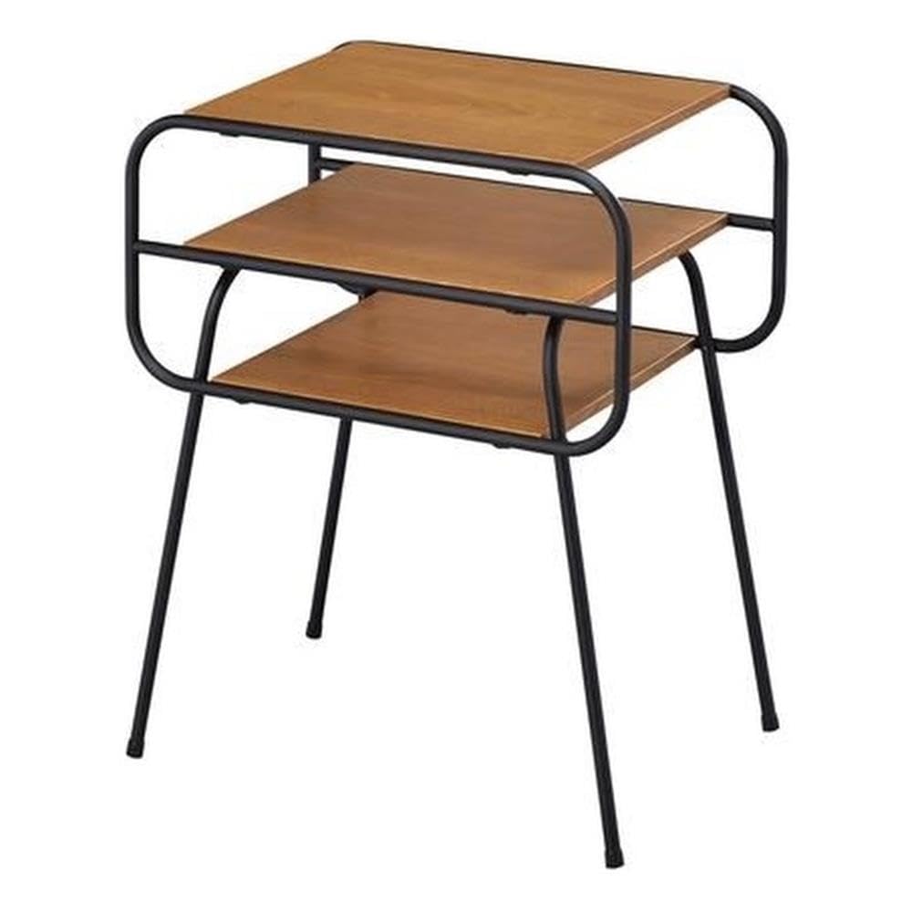 Acme Kaseko Square Wooden Side Table with 2 Shelves in Oak and Black