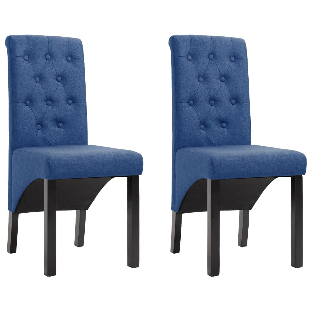 vidaXL Elegant Dining Chairs with Blue Fabric Upholstery and Solid Wooden Legs, Ergonomic Design for Comfort, Set of 2