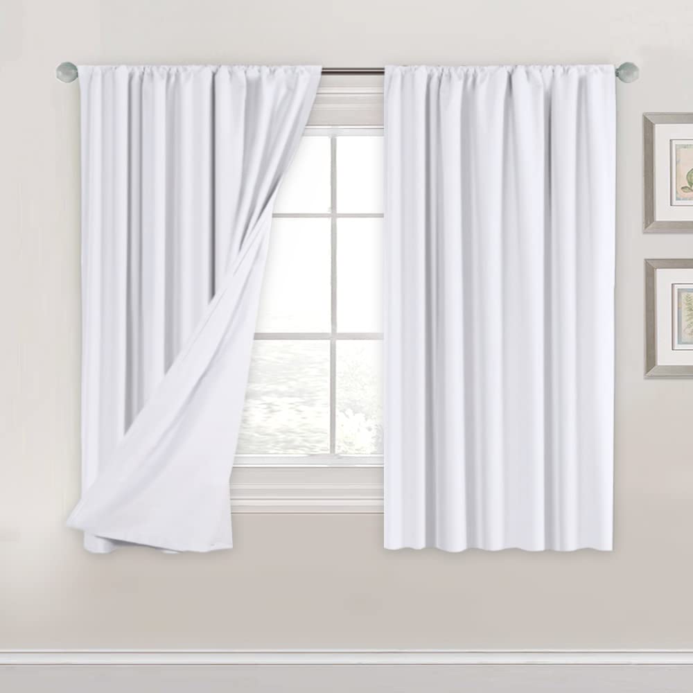 H.Versailtex Thermal Insulated 100% Blackout Curtains With White Liner Full Noise Reducing Rod Pocket Curtain Panels Total Heat