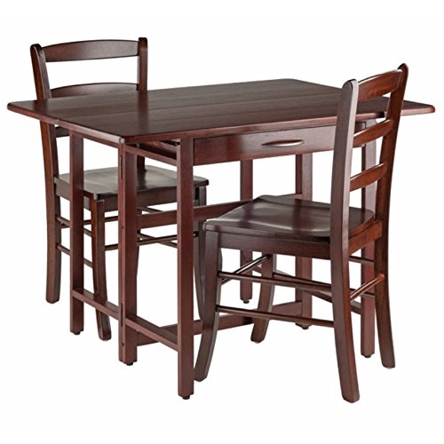 Taylor Drop Leaf Table Set: Versatile Dining & Gaming Solution | Solid Wood Construction | Walnut Finish | Includes Table & 2 Ladder Back Chairs