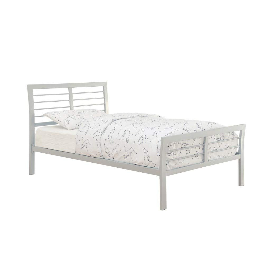Benjara Contemporary Metal Tubular Twin Size Bed With Horizontal Bars, Silver
