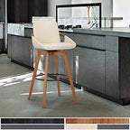 HomeRoots 26' Luxurious Cream and Walnut Faux Leather Swivel Bar Stool