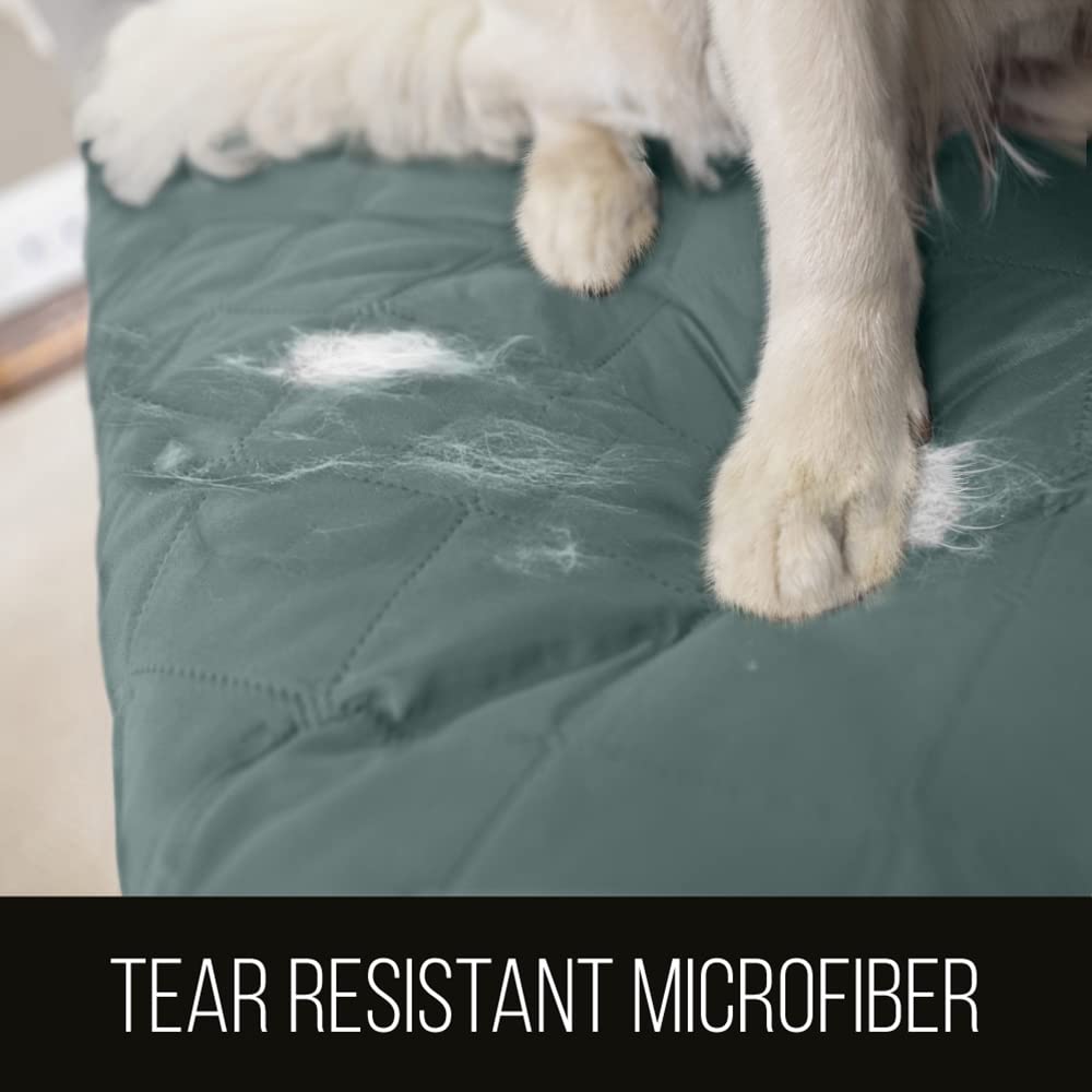 Sofa Shield Patented Slipcover, Reversible Tear Resistant Soft Quilted Microfiber, 54 Inch Seat Width, Durable Furniture Stain Protector With Straps, Washable Couch Cover For Dogs, Kids, Seafoam/Cream
