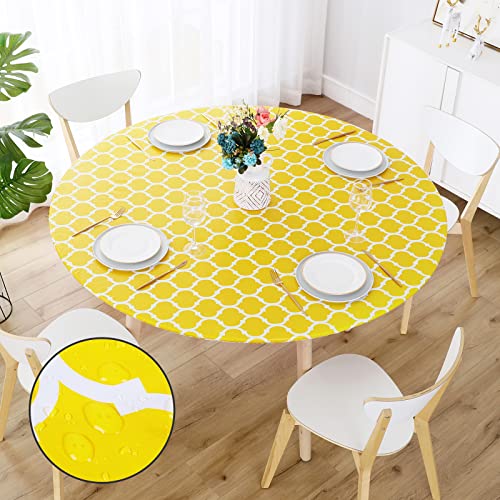 Smiry Round Picnic Tablecloth, Waterproof Elastic Fitted Table Covers For 57' - 68' Tables, Wipeable Flannel Backed Vinyl Tabl