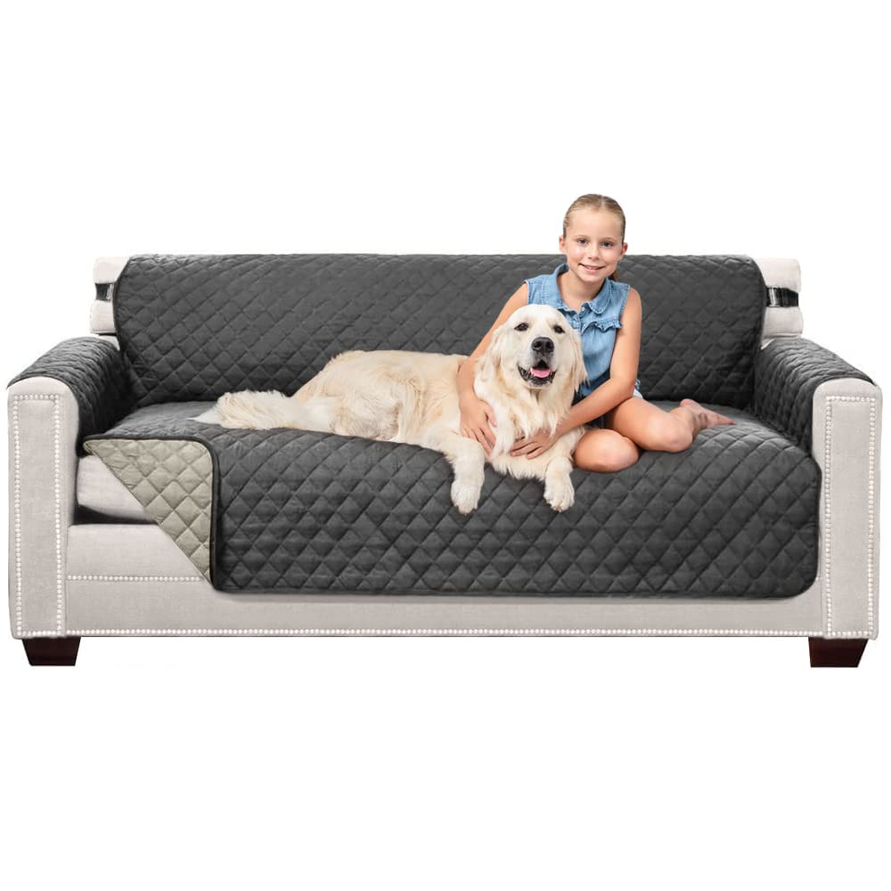 Sofa Shield Patented Couch Slip Cover, Large Cushion Protector, Reversible Stain And Dog Tear Resistant Slipcover, Quilted Microfiber 70” Seat, Washable Covers For Dogs Pets Kids, Charcoal