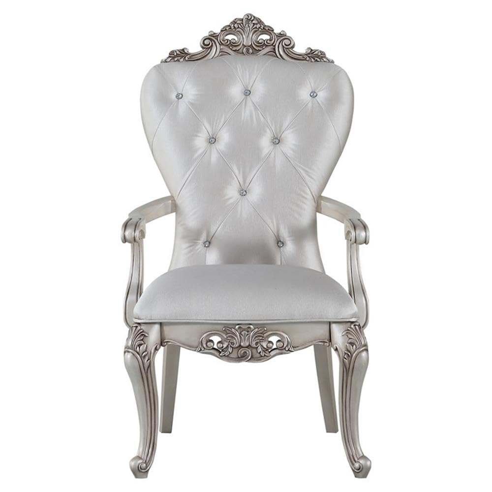 Acme Gorsedd Upholstered Tufted Arm Chair in Cream and Golden Ivory Set of 2
