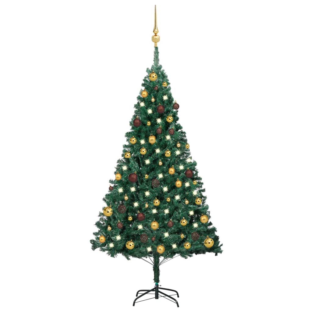 Vidaxl Artificial 59.1&quot; Pvc Christmas Tree - Green With Leds And Decorative Balls Set, Include Metal Stand, Assembly Required, Economical And Reusable