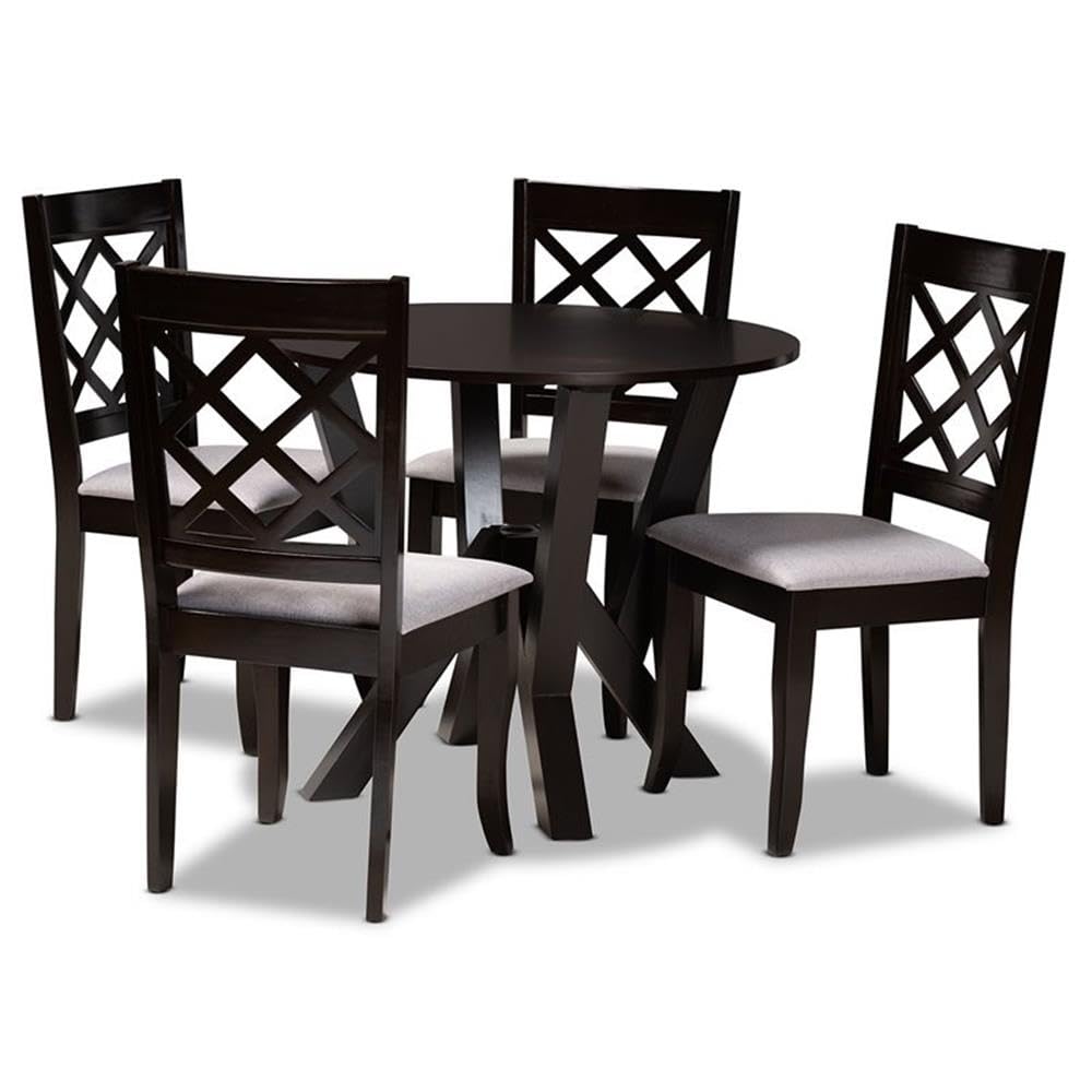 Baxton Studio Grey Upholstered and Dark Brown Finished Wood 5-Piece Dining Set