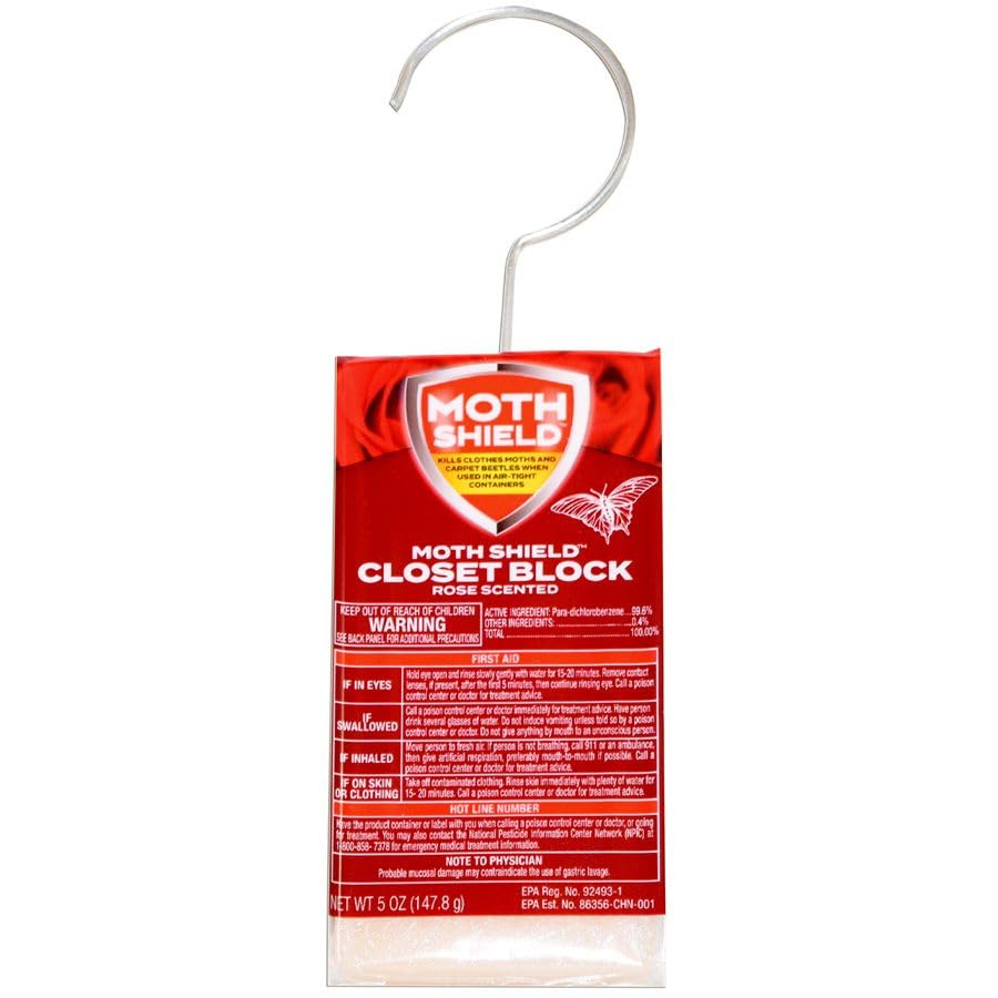 Moth Shield Closet Deodorizer, Rose Scented Closet Freshener Moth Repellent for Closets, Drawers, and Clothing & Linen Storage; 