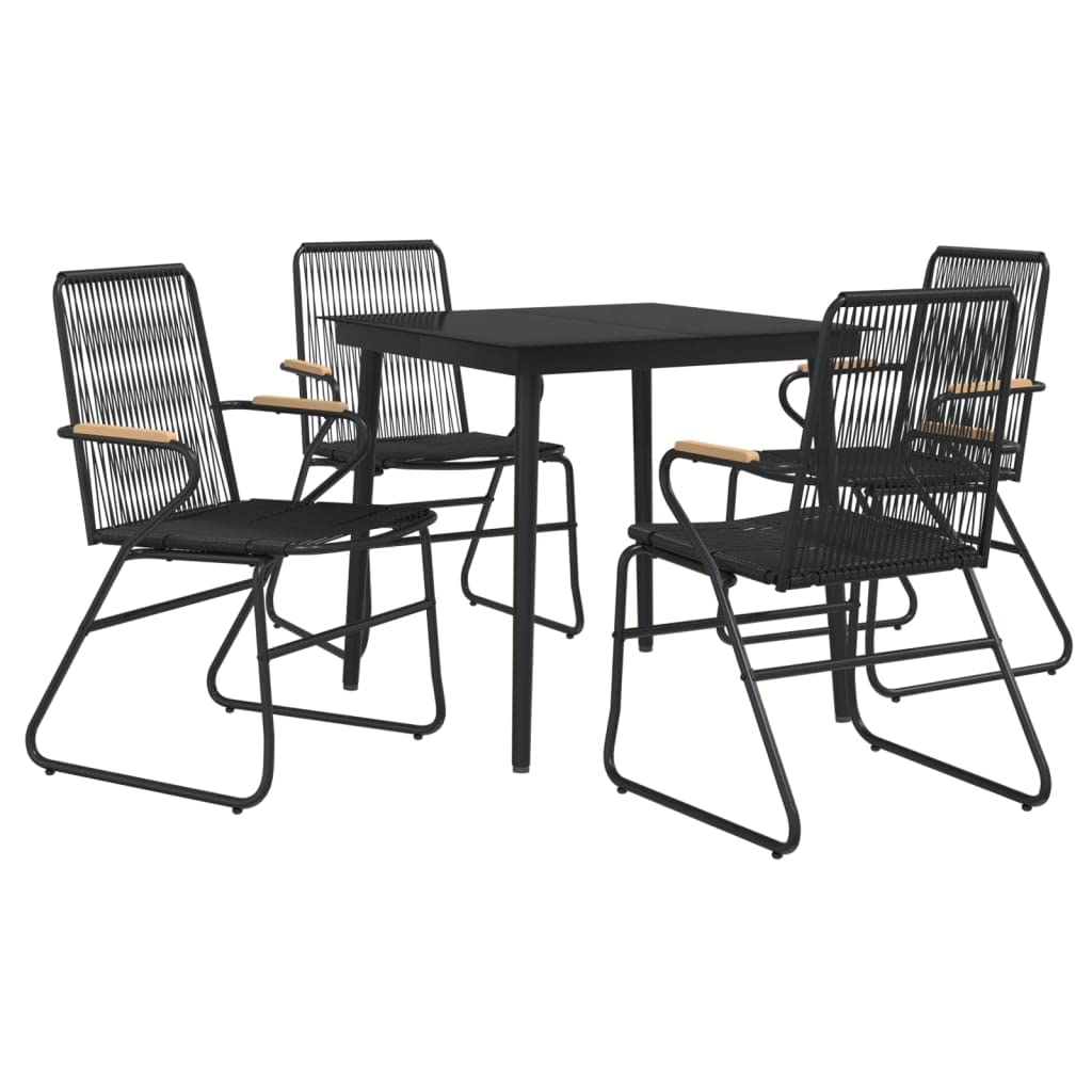 vidaXL 5 Piece Patio Dining Set - Durable PVC Rattan and Powder-Coated Steel Frame - Comfortable Seating Experience - Black