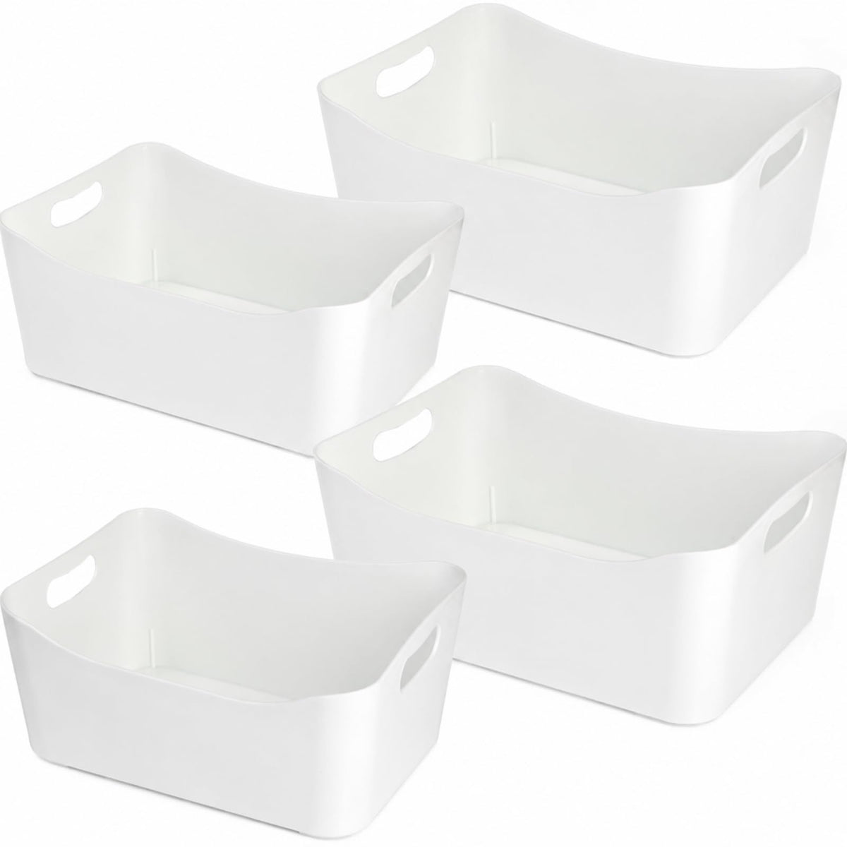 Peohud 4 Pack White Plastic Storage Bins, Pantry Organizer Bin with Handles, Open Storage Organizing Bins for Classroom, Office,